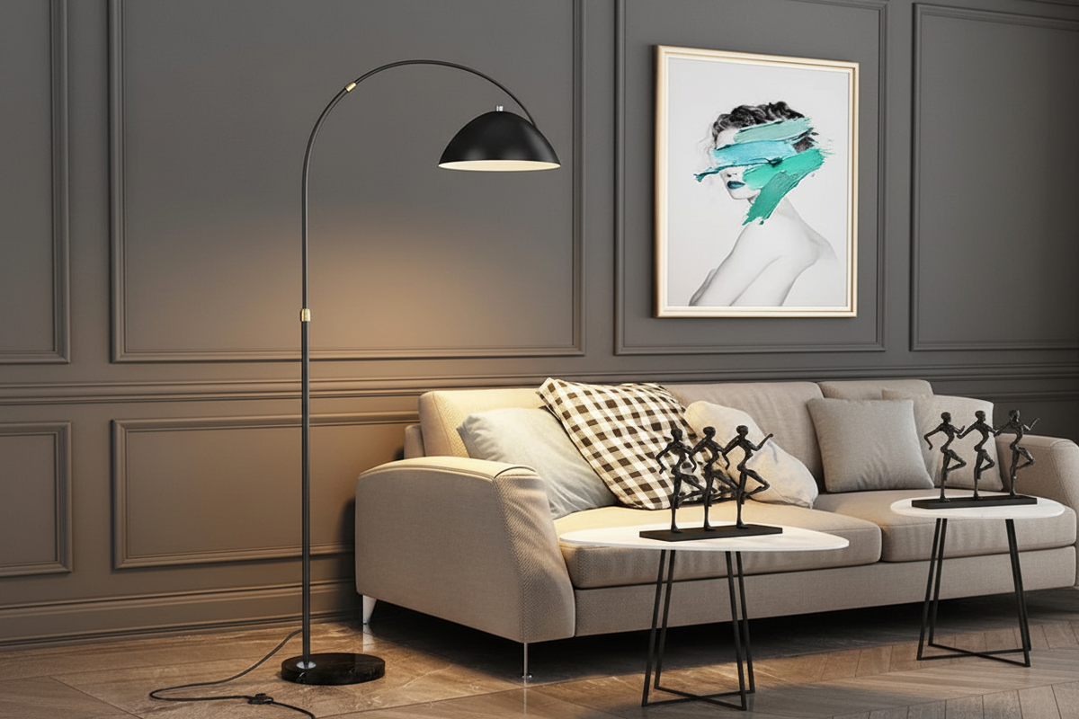 Black or Gold Arc Floor Lamp | 80cm Reach Over Sofa 182cm Tall E26/e27 Dimmable Option Casalola Lights Luxury Lamps