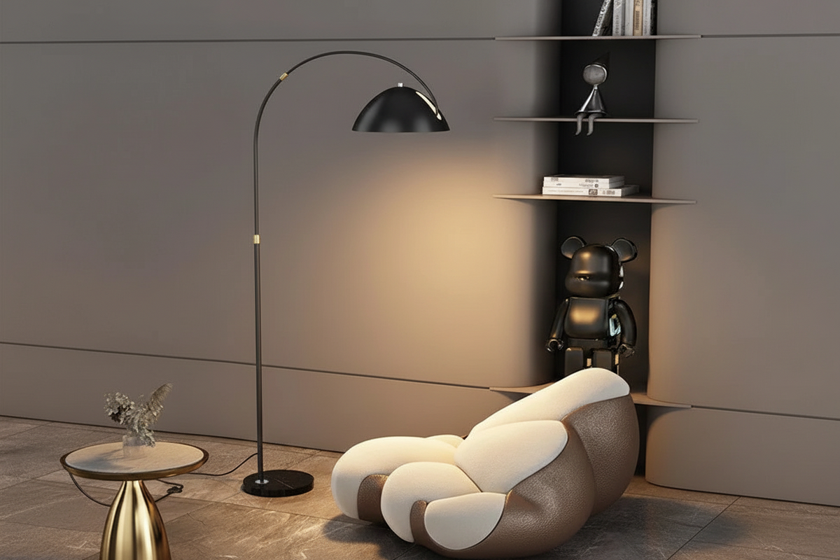 Black or Gold Arc Floor Lamp | 80cm Reach Over Sofa 182cm Tall E26/e27 Dimmable Option Casalola Lights Luxury Lamps