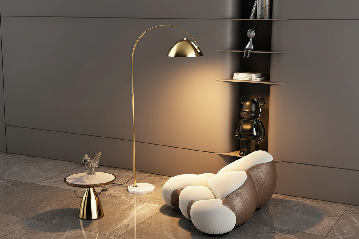 Black or Gold Arc Floor Lamp | 80cm Reach Over Sofa 182cm Tall E26/e27 Dimmable Option Casalola Lights Luxury Lamps