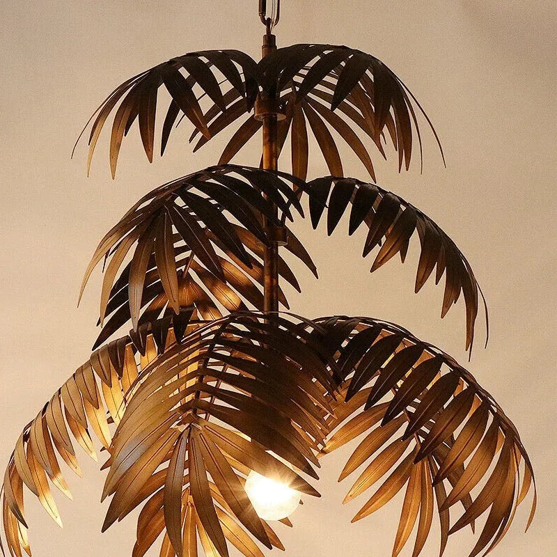 Palm Leaf Chandelier in Antique Bronze Finish Large Metal Pendant Light for Living Room Dining or Entryway