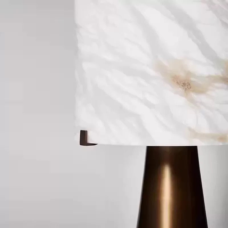 Alabaster Marble Table Lamp with Bronze Base | Luxury Designer Lighting for Bedroom Living Room
