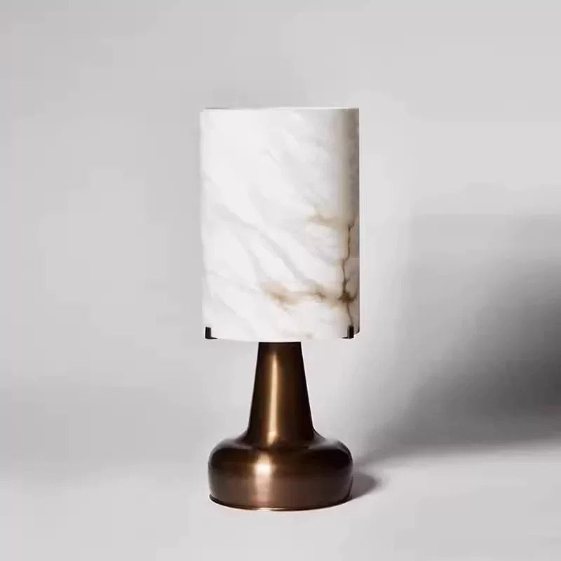 Alabaster Marble Table Lamp with Bronze Base | Luxury Designer Lighting for Bedroom Living Room