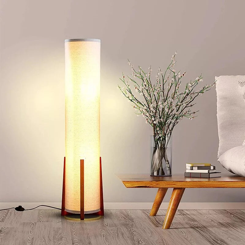 Solid Wood Floor Lamp Minimalist White Cloth Lampshade Japandi Decor | Cl420025