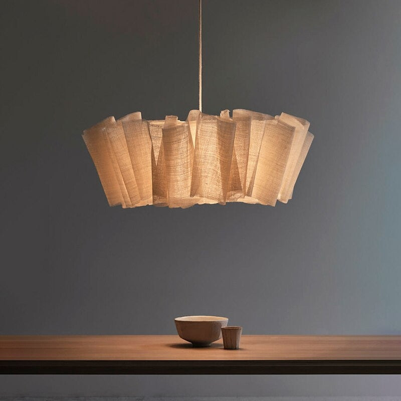 Japanese Style Pendant Light | Hand-knitted Fabric Lampshade | Warm Minimalist Japandi Biophilic - Lamps