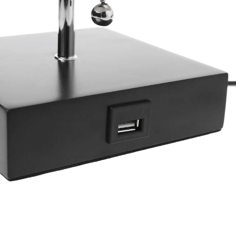 Minimalist Table Lamp Japandi Decor Usb Mobile Phone Charging Desk with Fabric Shade