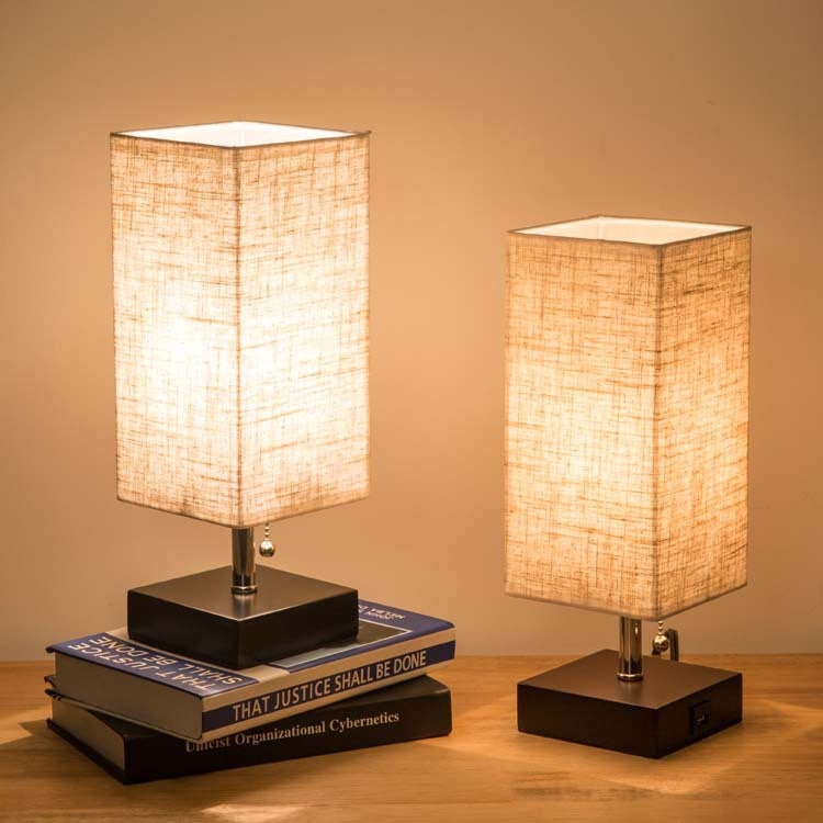 Minimalist Table Lamp Japandi Decor Usb Mobile Phone Charging Desk With Fabric Shade - Lamps