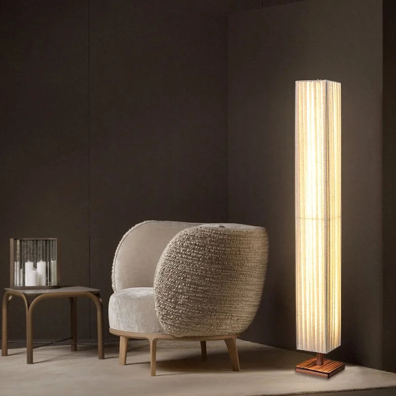 Minimalist Floor Lamp Walnut Wood Base White Cloth Corner for Bedroom Living Room