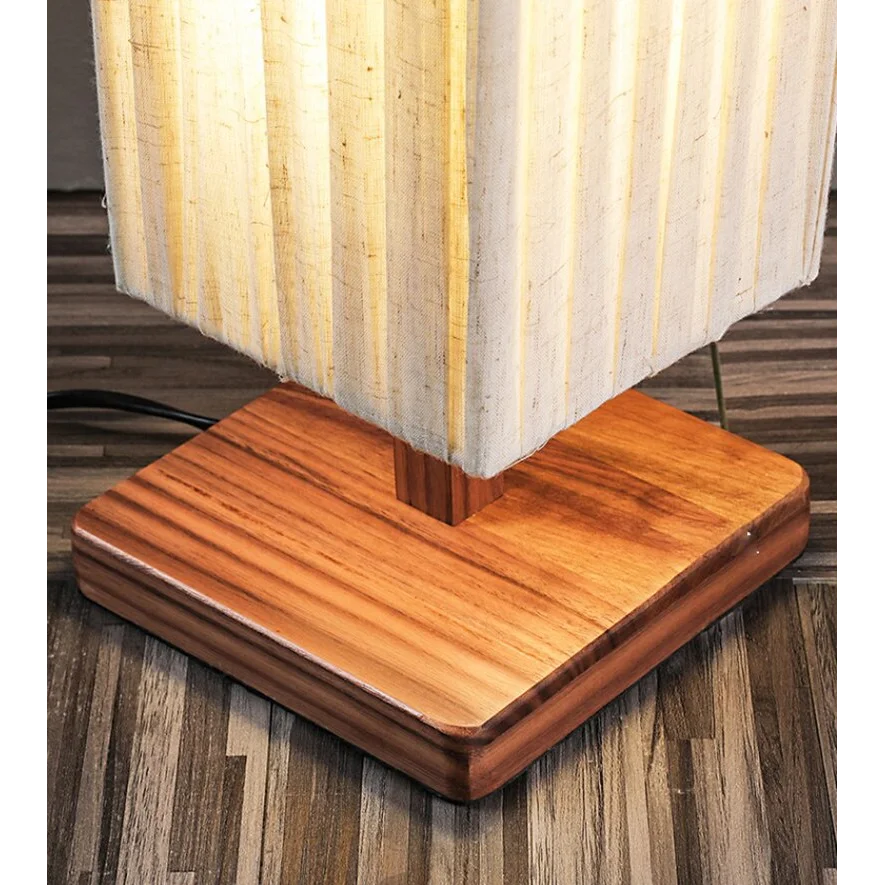Minimalist Floor Lamp Walnut Wood Base White Cloth Corner for Bedroom Living Room