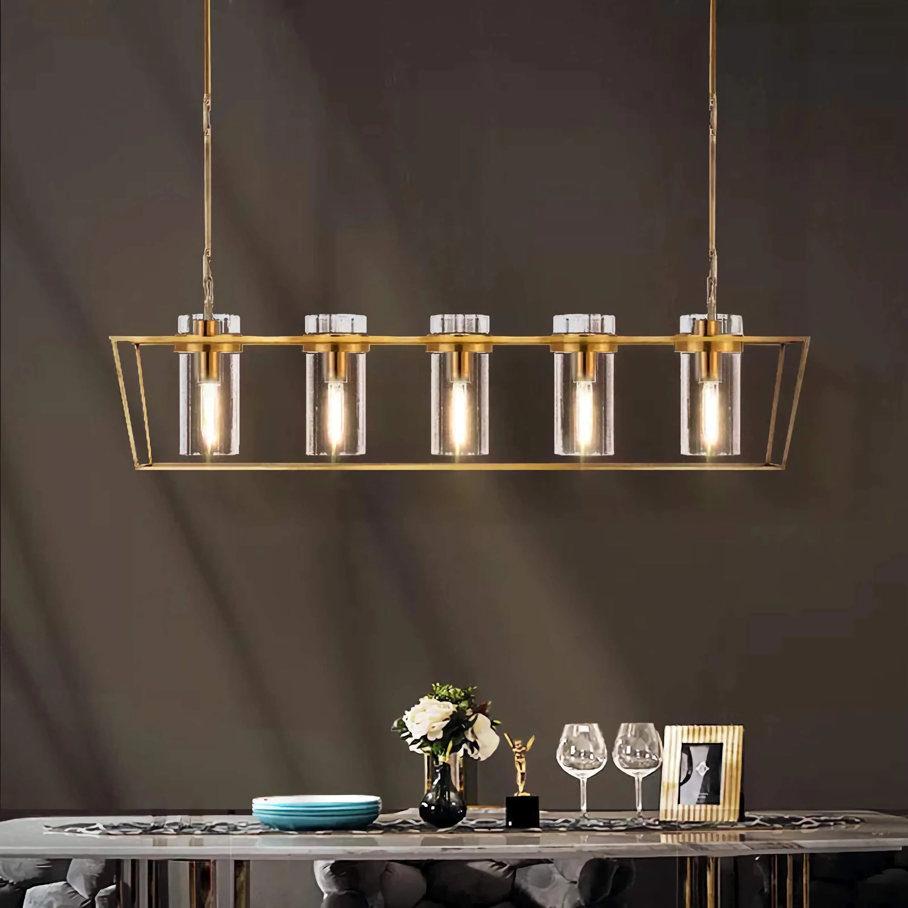 Brushed Brass Linear Chandelier | Studio Forme Modern Kitchen Island Lighting Dimmable Led