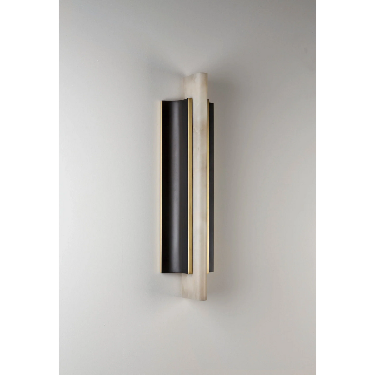 Alabaster Tube Wall Sconce | Vertical Stone Black & Brass Modern Minimalist Hallway Living Room Casalolalights Luxury