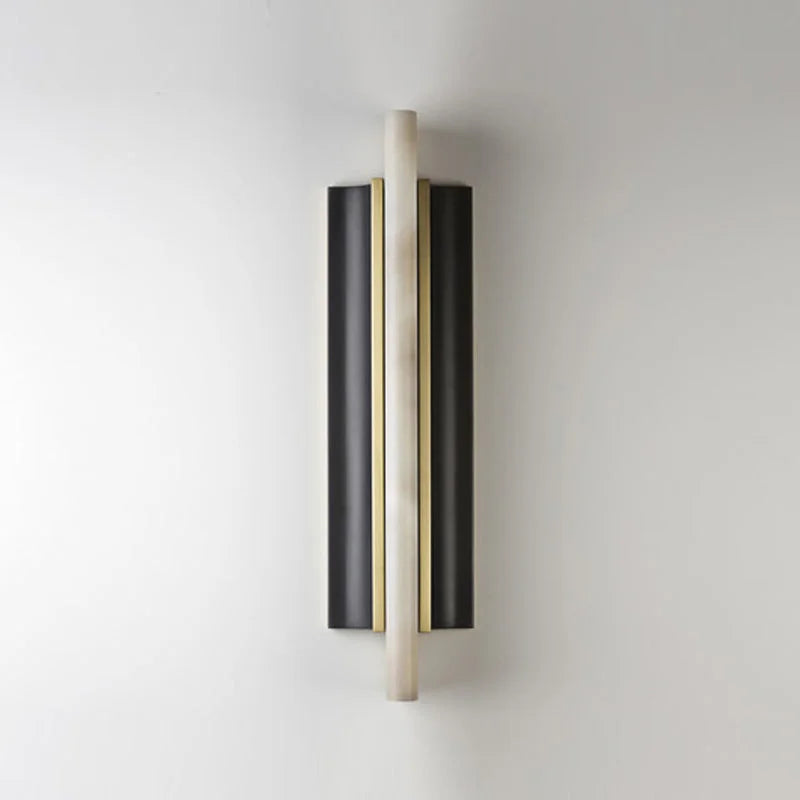 Alabaster Tube Wall Sconce | Vertical Stone Black & Brass Modern Minimalist Hallway Living Room Casalolalights Luxury