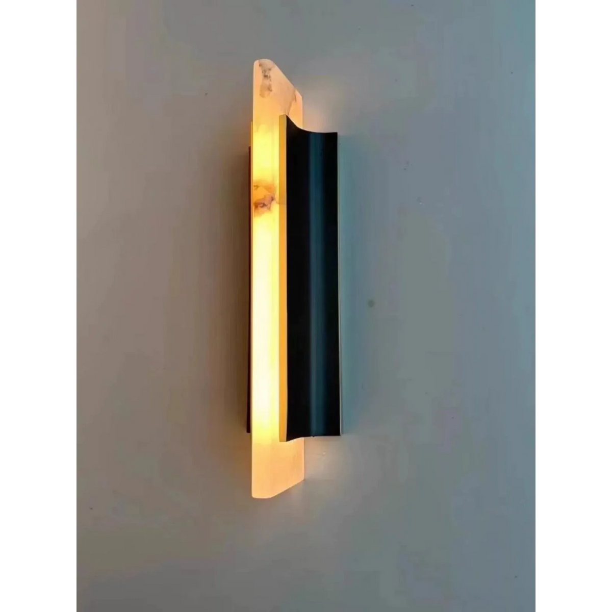 Alabaster Tube Wall Sconce | Vertical Stone Black & Brass Modern Minimalist Hallway Living Room Casalolalights Luxury