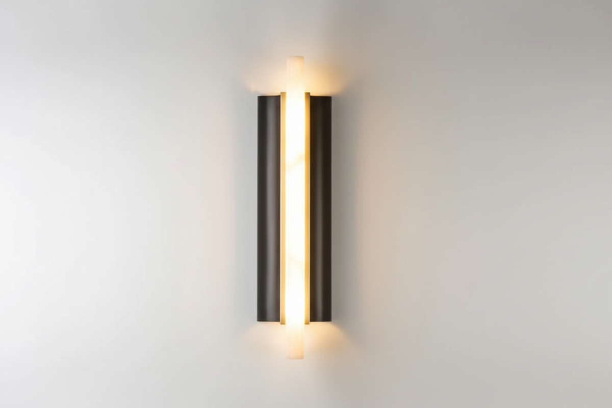 Alabaster Tube Wall Sconce | Vertical Stone Black & Brass Modern Minimalist Hallway Living Room Casalolalights Luxury