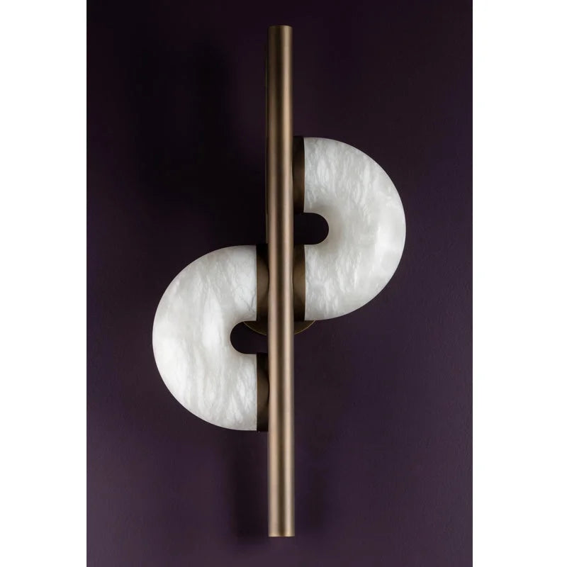Modern Alabaster Wall Sconce – Brass Frame for Bedroom & Living Room