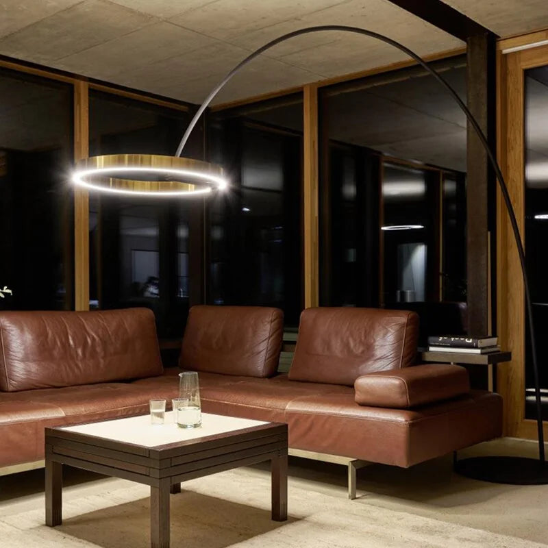 Modern Arc Floor Lamp with Golden Ring Led Lampshade | Metal 200cm Aluminum Shade Casalolalights Luxury Lamps