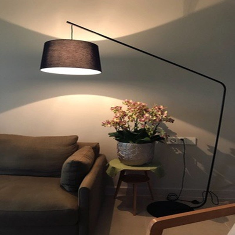 Black Floor Lamp Modern Minimalist With Fabric Shade | Led Lighting | Iron + Material - Arc Lamps
