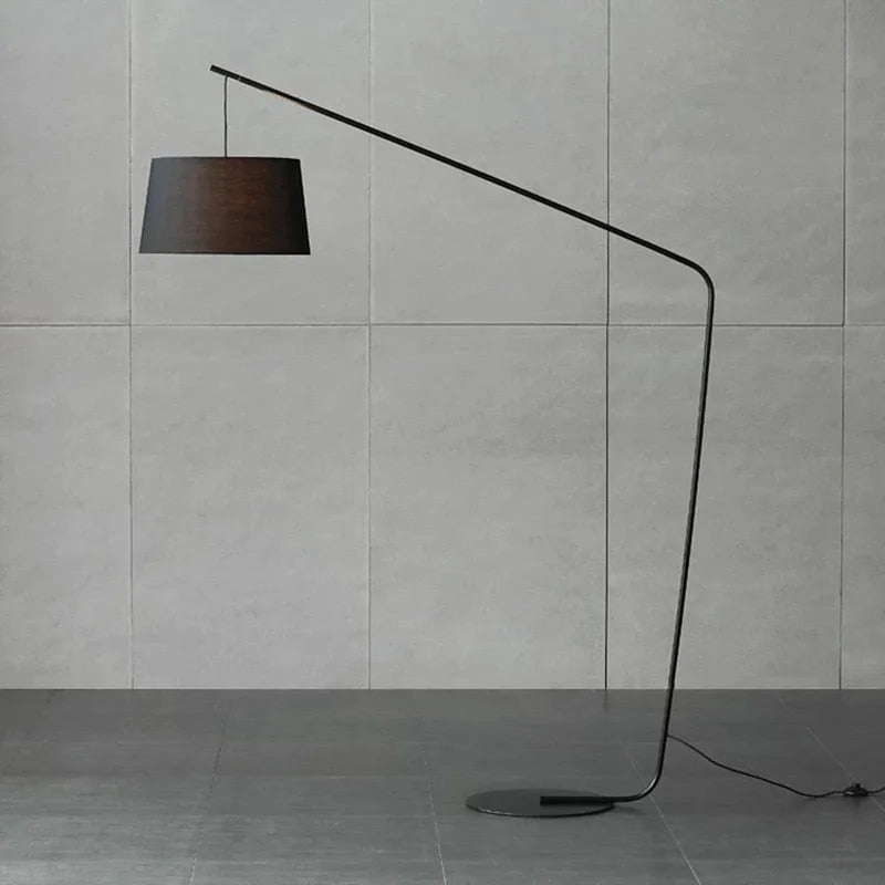 Black Floor Lamp Modern Minimalist with Fabric Shade | Led Lighting | Iron + Material