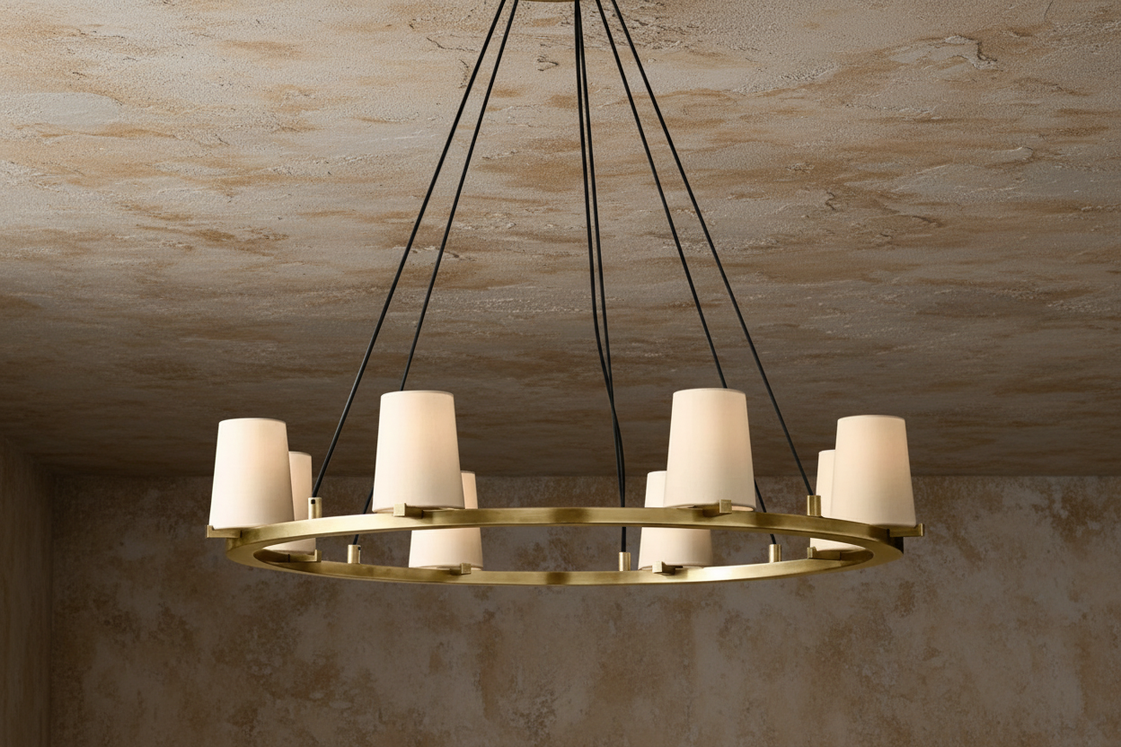 Modern Ring Chandelier – Copper Fabric Shade Dining Room Light Casalolalights Luxury Lamps for Interior Designers