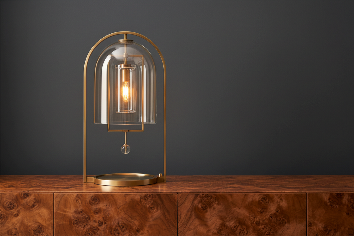 Brass & Glass Table Lamp 45cm | Glass-dome Accent Modern Japandi Bedroom Living Room Casalolalights Luxury Lamps