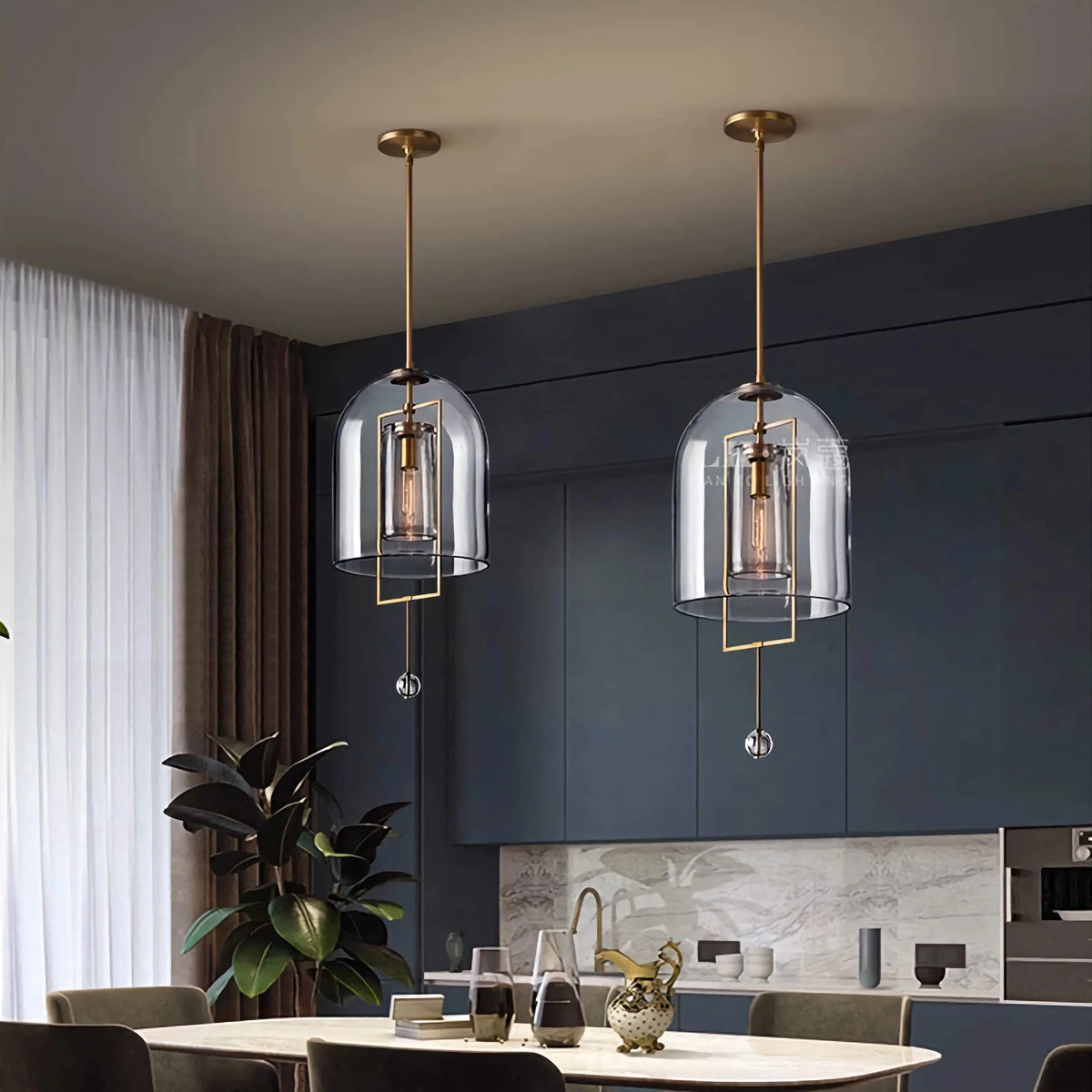 Brass & Glass Pendant Light | Layered Dome Hanging Lamp 18-25cm Modern Minimalist Kitchen Casalolalights Luxury Lamps