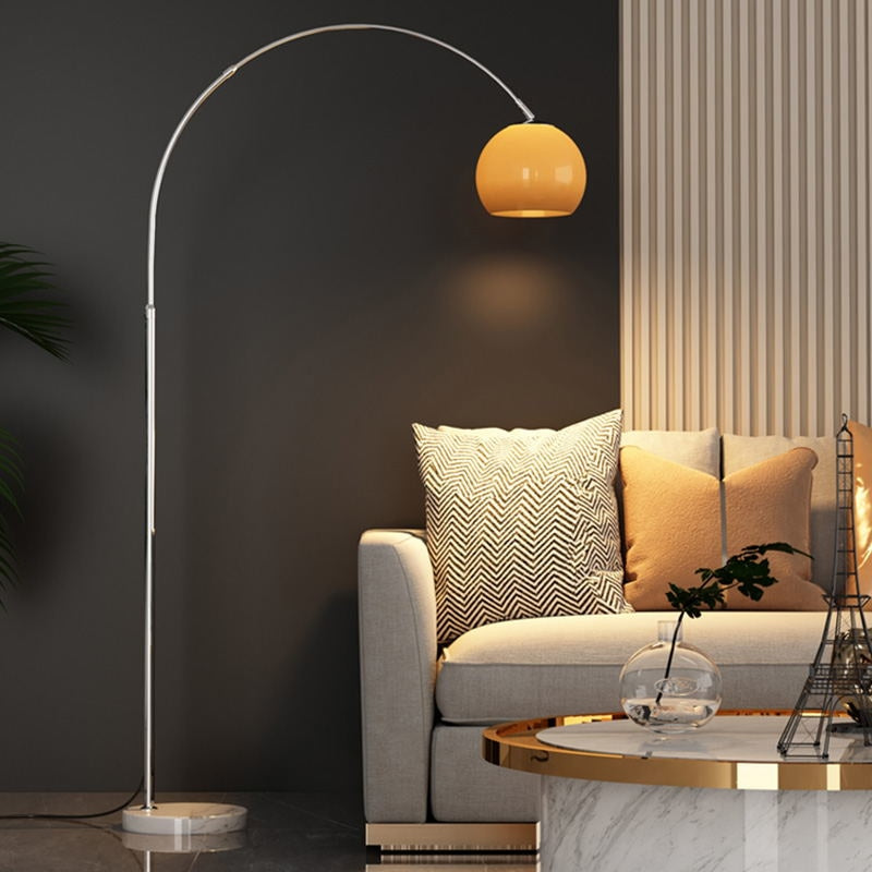 Arc Floor Lamp | Orange Or White Glass Lampshade Silver Body Living Room Corner Lamps| - Lamps