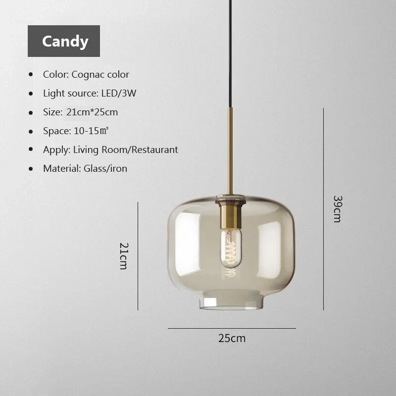 Cognac Glass Pendant Light | Copper-framed Amber Mid-century Modern Dining & Kitchen Casalolalights Luxury Lamps
