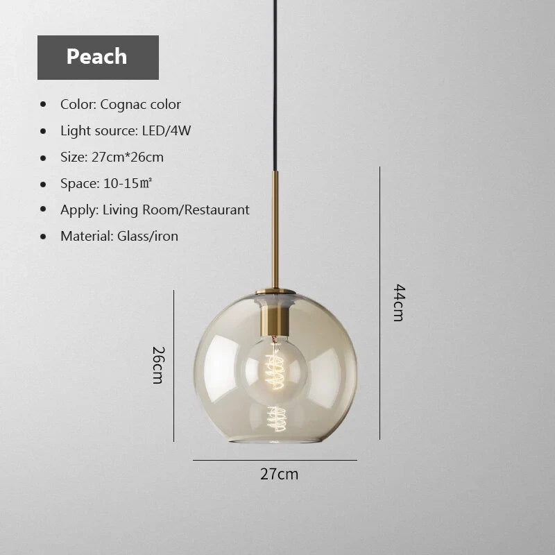 Cognac Glass Pendant Light | Copper-framed Amber Mid-century Modern Dining & Kitchen Casalolalights Luxury Lamps