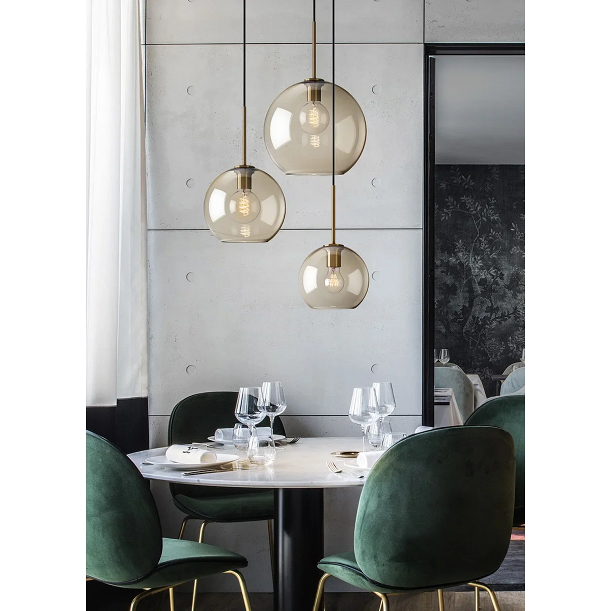 Cognac Glass Pendant Light | Copper-framed Amber Mid-century Modern Dining & Kitchen Casalolalights Luxury Lamps