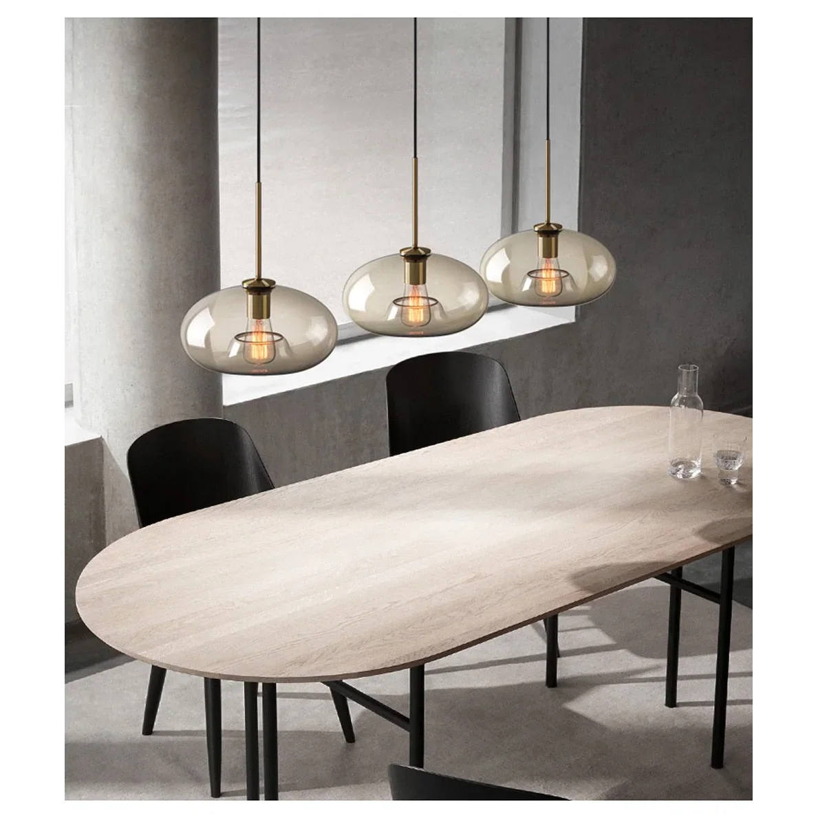 Cognac Glass Pendant Light | Copper-framed Amber Mid-century Modern Dining & Kitchen Casalolalights Luxury Lamps