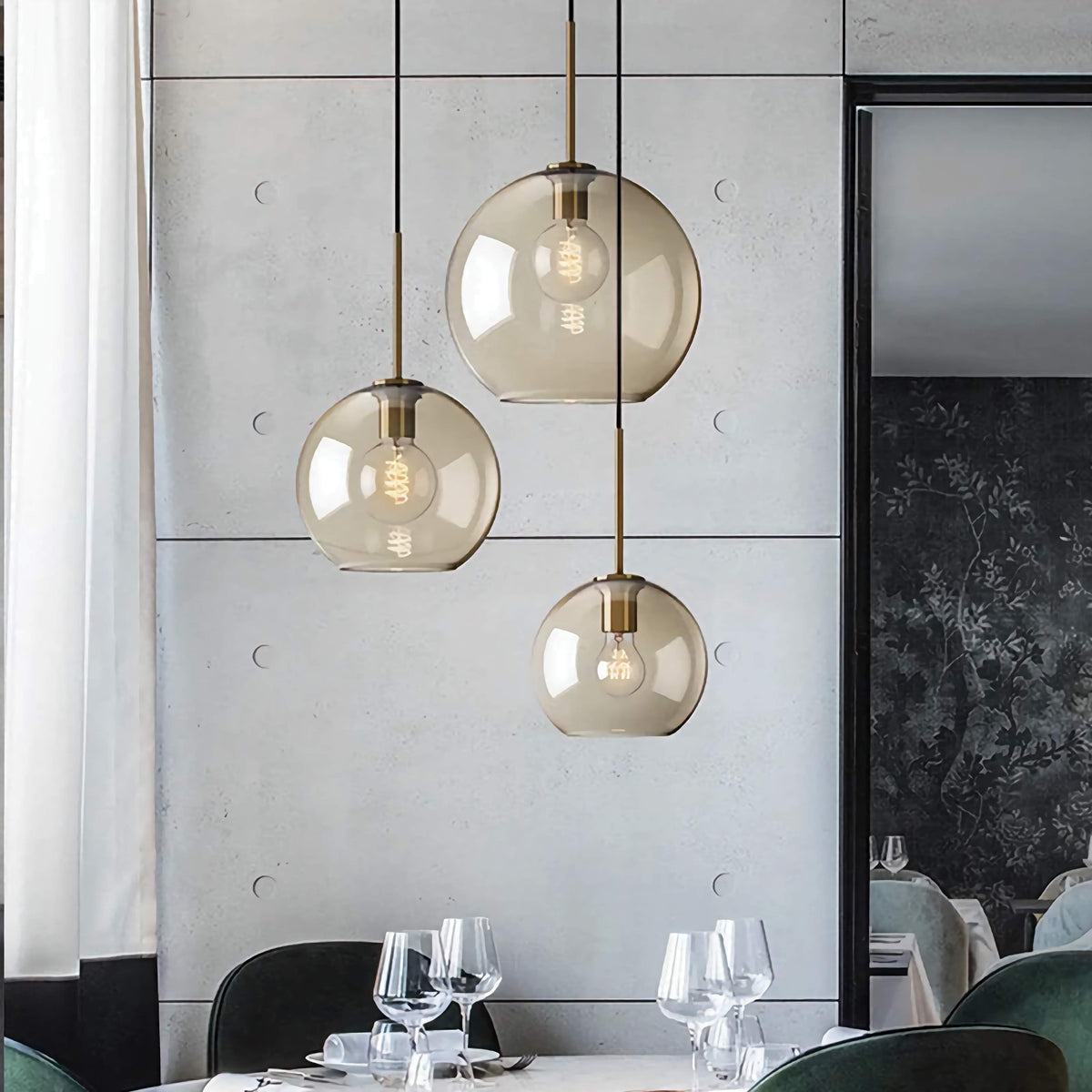 Cognac Glass Pendant Light | Copper-framed Amber Mid-century Modern Dining & Kitchen Casalolalights Luxury Lamps