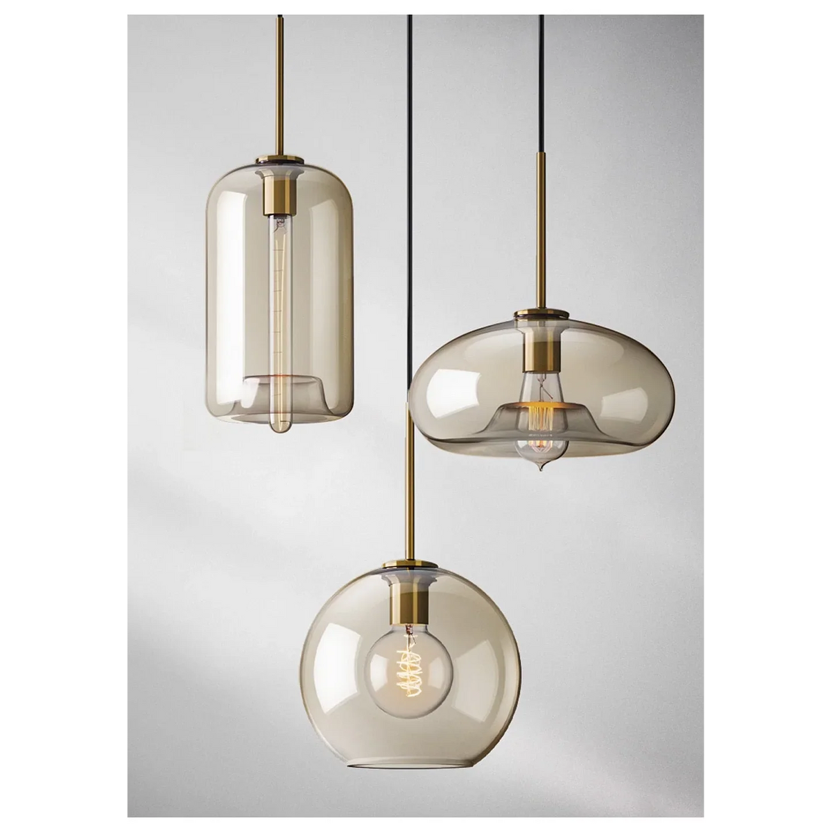 Cognac Glass Pendant Light | Copper-framed Amber Mid-century Modern Dining & Kitchen Casalolalights Luxury Lamps