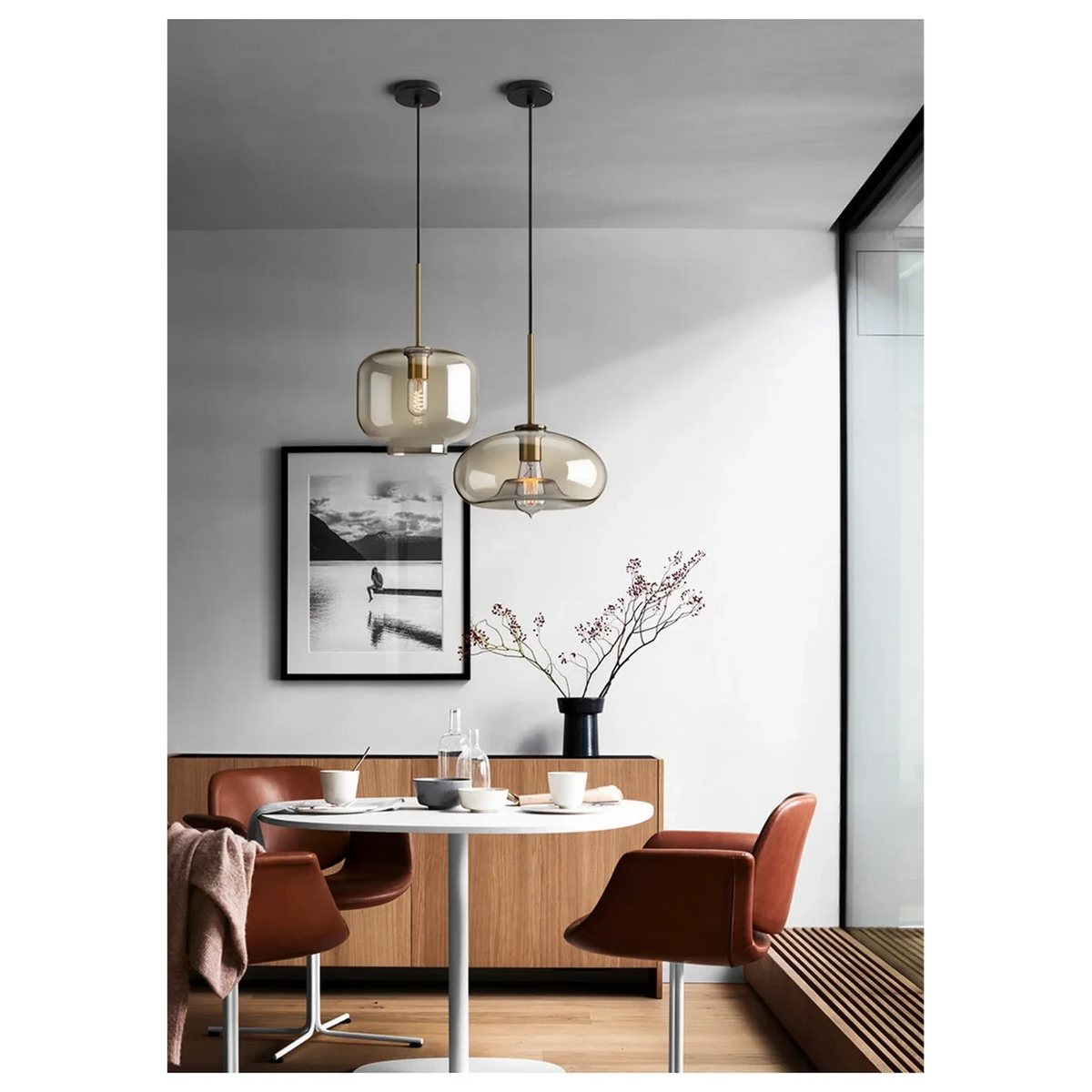 Cognac Glass Pendant Light | Copper-framed Amber Mid-century Modern Dining & Kitchen Casalolalights Luxury Lamps