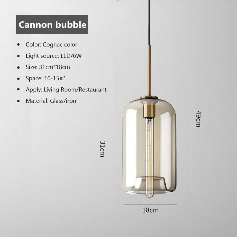 Cognac Glass Pendant Light | Copper-framed Amber Mid-century Modern Dining & Kitchen Casalolalights Luxury Lamps