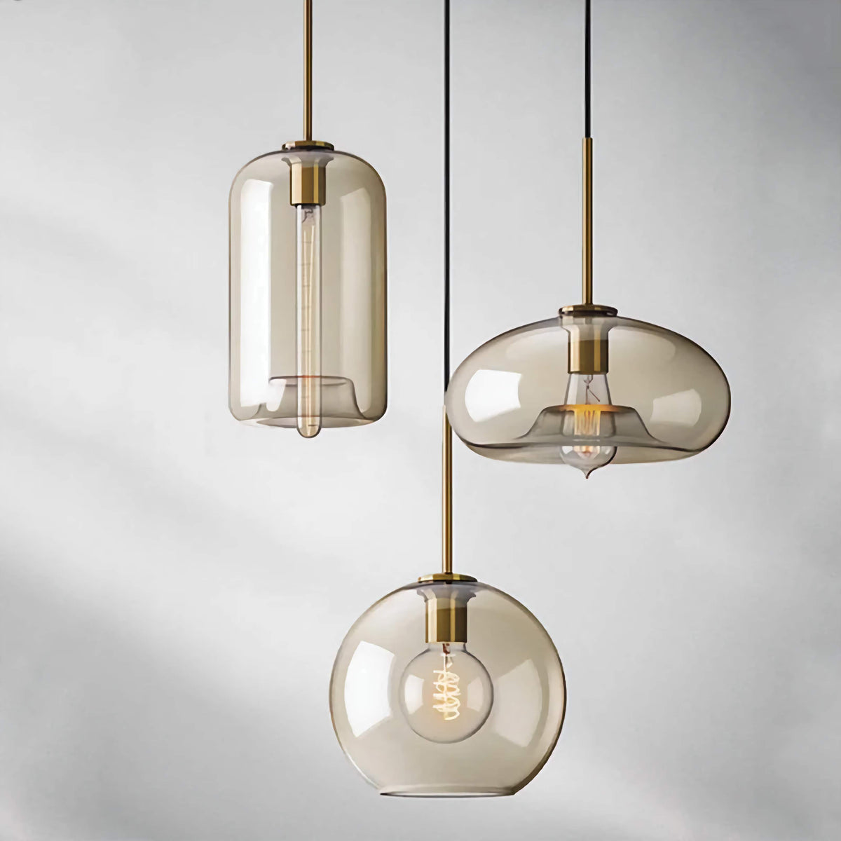Cognac Glass Pendant Light | Copper-framed Amber Mid-century Modern Dining & Kitchen Casalolalights Luxury Lamps