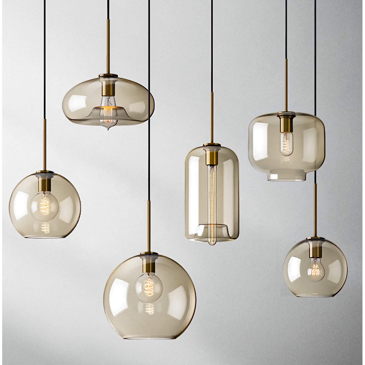 Cognac Glass Pendant Light | Copper-framed Amber Mid-century Modern Dining & Kitchen Casalolalights Luxury Lamps