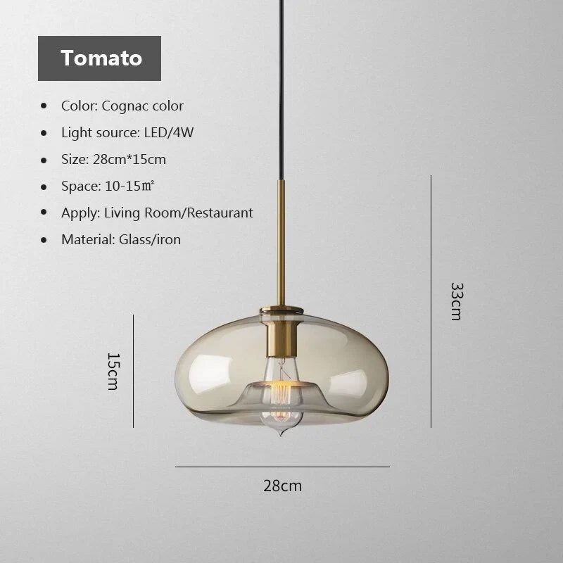 Cognac Glass Pendant Light | Copper-framed Amber Mid-century Modern Dining & Kitchen Casalolalights Luxury Lamps