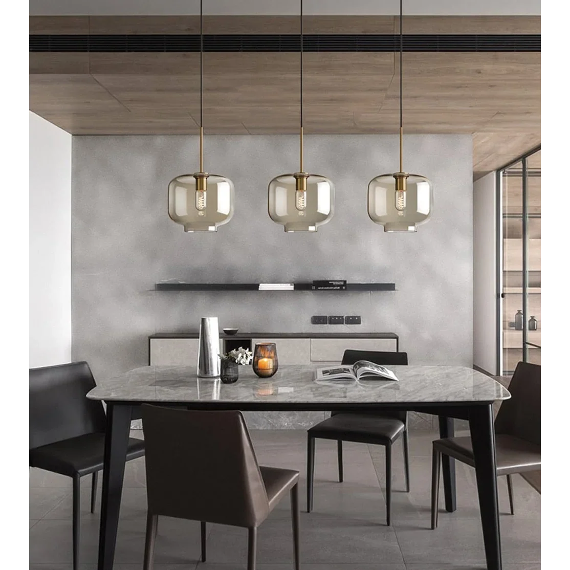 Cognac Glass Pendant Light | Copper-framed Amber Mid-century Modern Dining & Kitchen Casalolalights Luxury Lamps