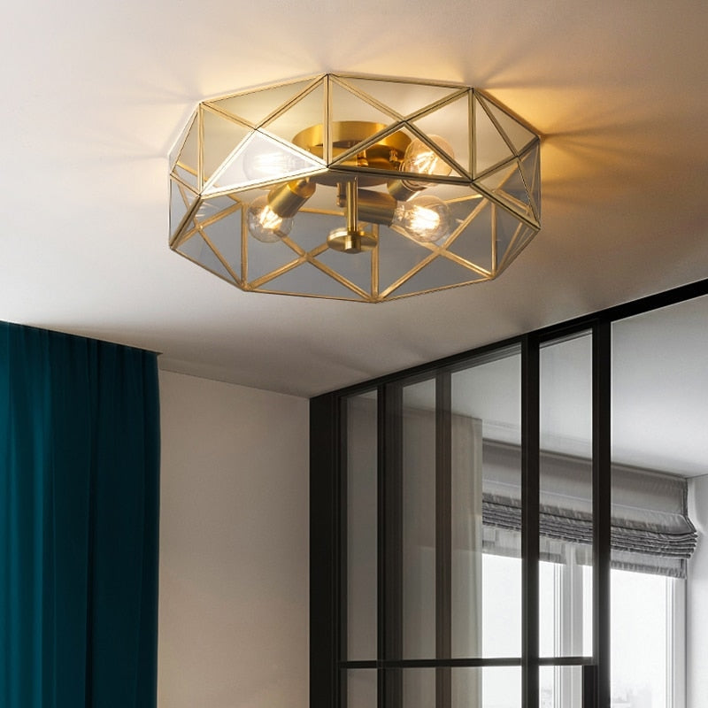 Copper 4-lights Flush Mount Ceiling Light Fixtures | Low Living Room Bedroom Dining - Mounts