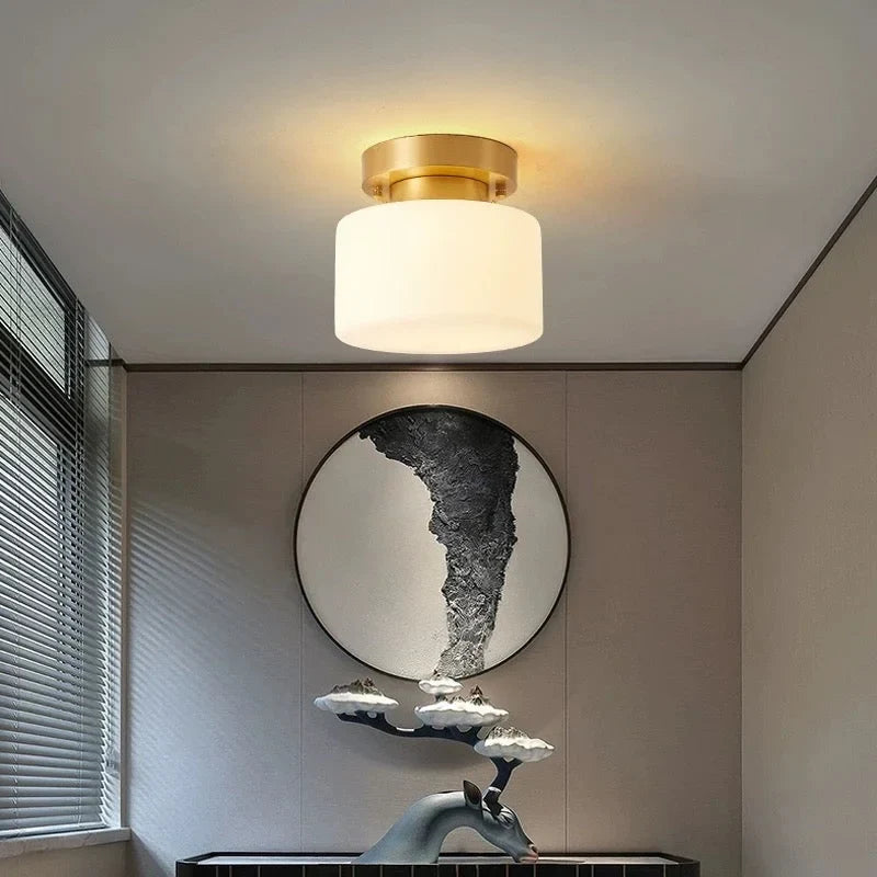 Copper & Glass Flush Mount | Compact Frosted Ceiling Light Modern Transitional Hallway Bathroom Casalolalights Luxury