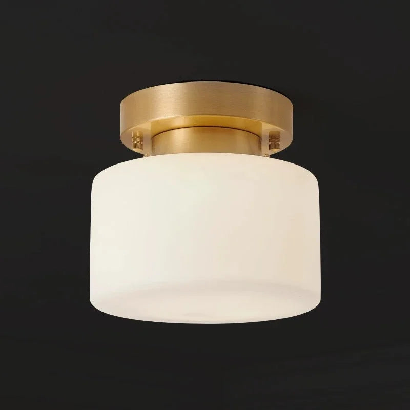 Copper & Glass Flush Mount | Compact Frosted Ceiling Light Modern Transitional Hallway Bathroom Casalolalights Luxury