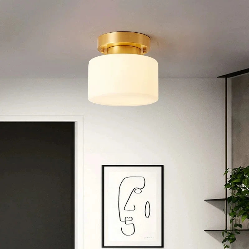 Copper & Glass Flush Mount | Compact Frosted Ceiling Light Modern Transitional Hallway Bathroom Casalolalights Luxury