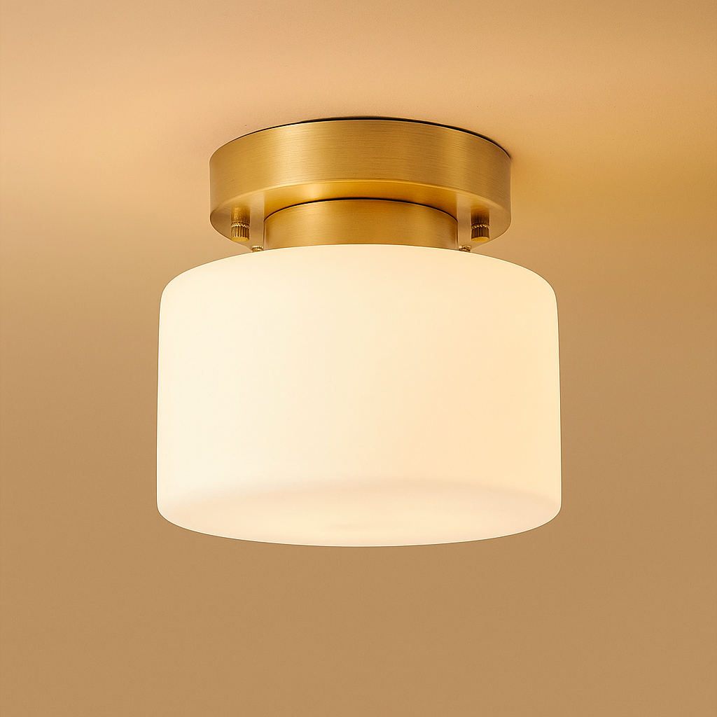 Modern Copper and Glass Flush Mount Ceiling Light – Compact Fixture for Low Ceilings