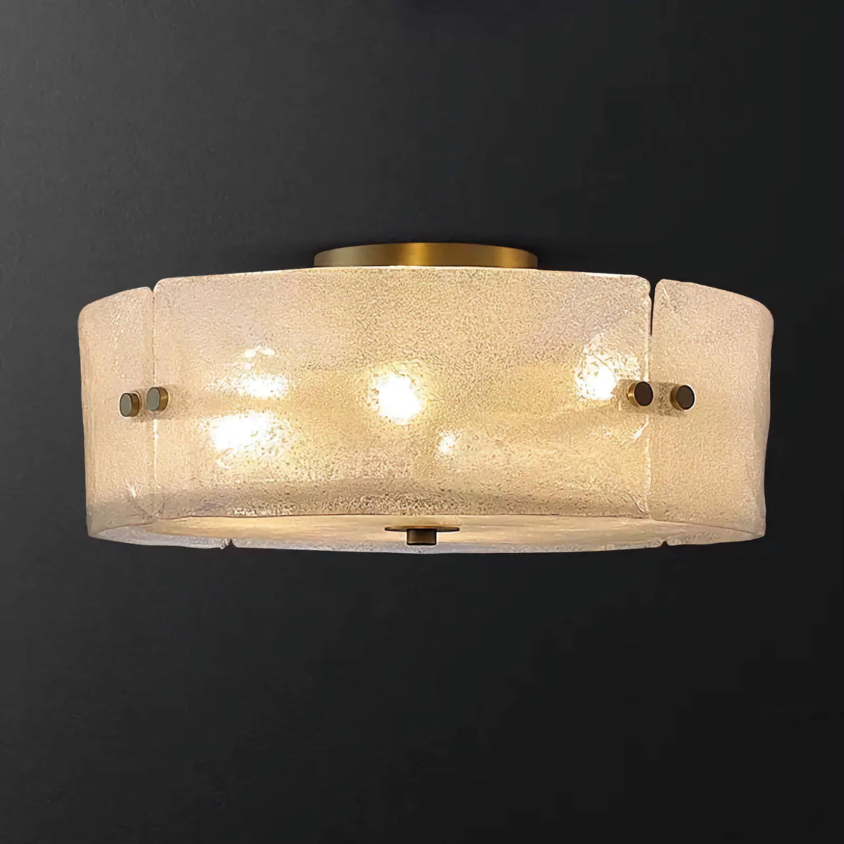 Frosted Glass Flush Mount Ceiling Light for Bedroom or Living Room | 16.1 in Wide Brass Four Bulbs Casalola Lights