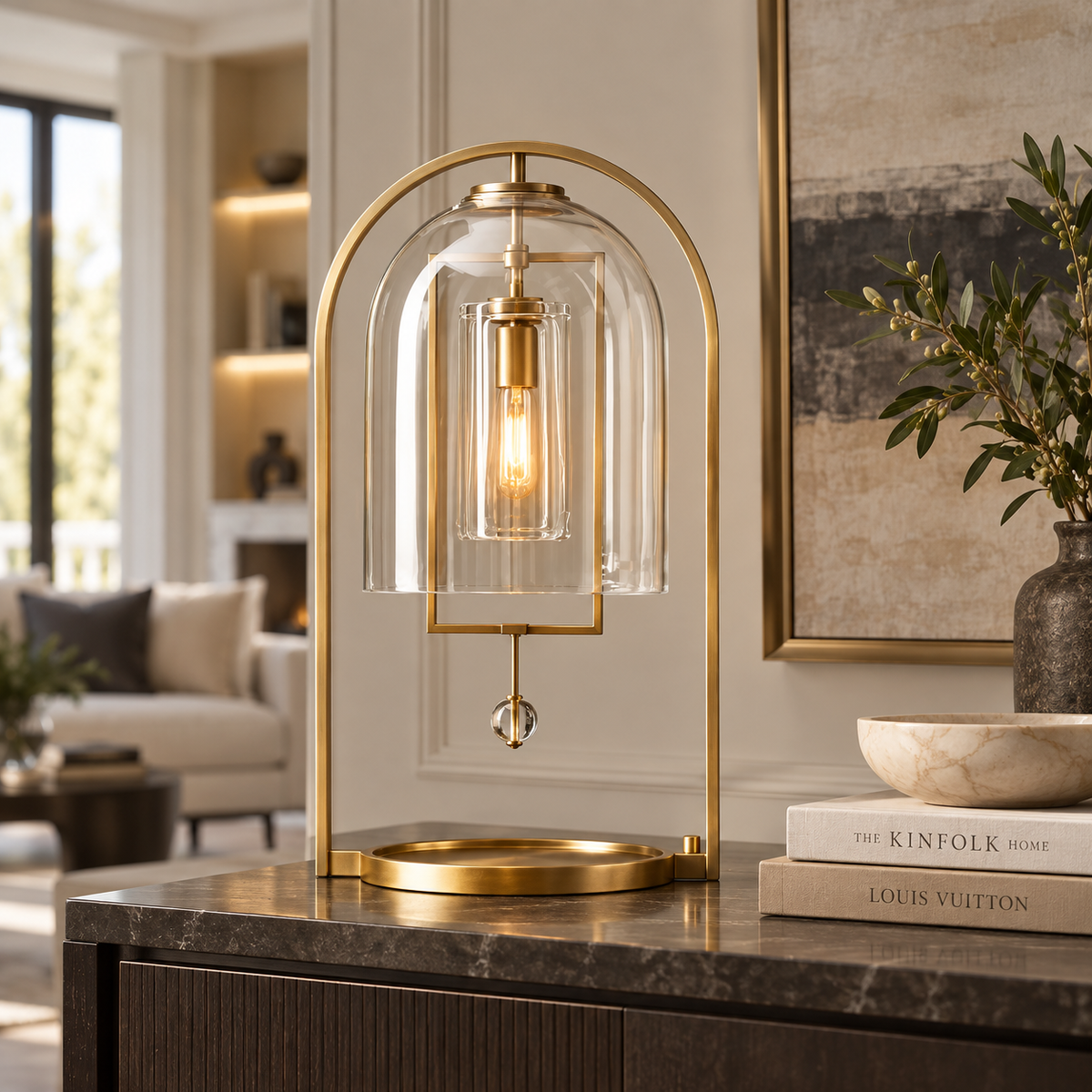 Black Glass Dome Table Lamp | Brass Accent Bedside 45cm Modern Japandi Bedroom & Living Casalolalights Luxury Lamps