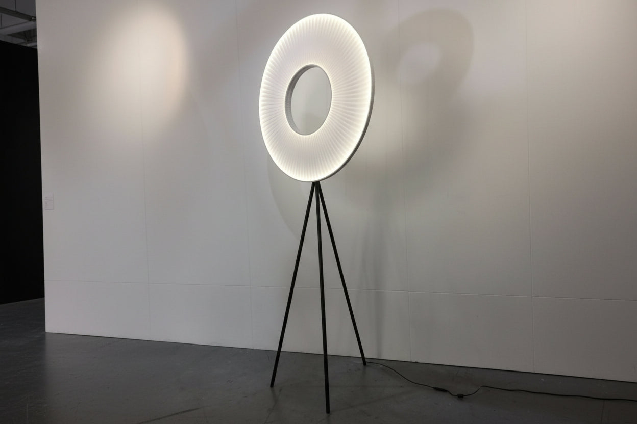 Modern Floor Lamp Fabric Lampshade Halo Lighting for Living Room Bedroom Office