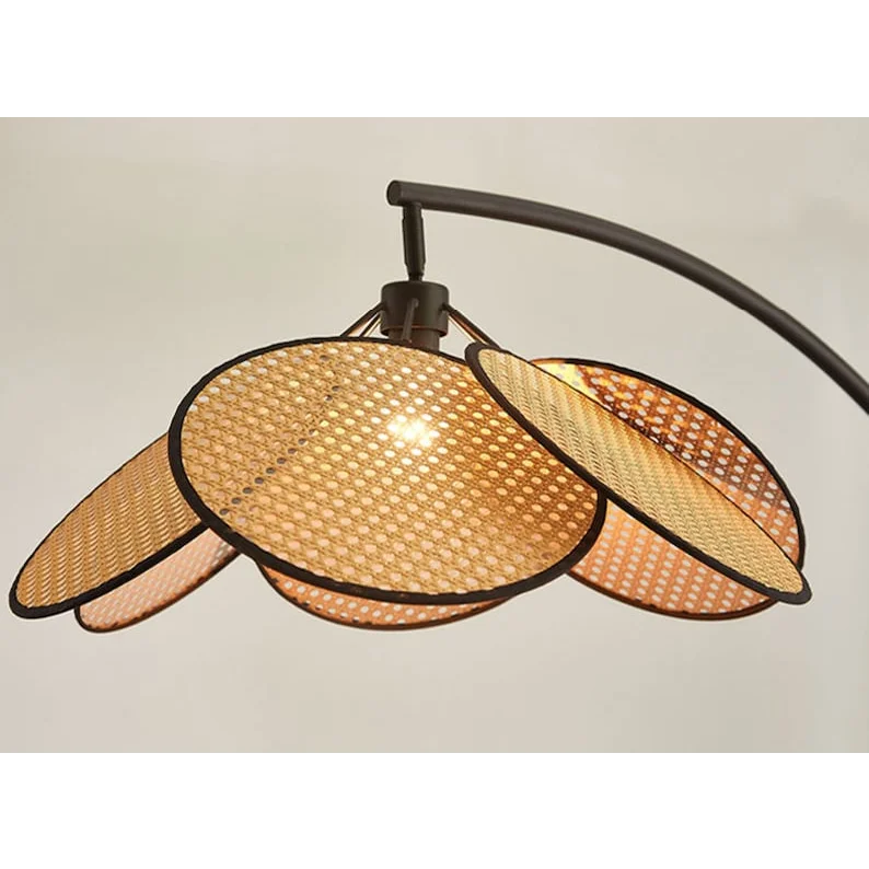 Arc Floor Lamp Stainless Steel Base Rustic Japandi Design Dimmable Modern Knitted Rattan Led