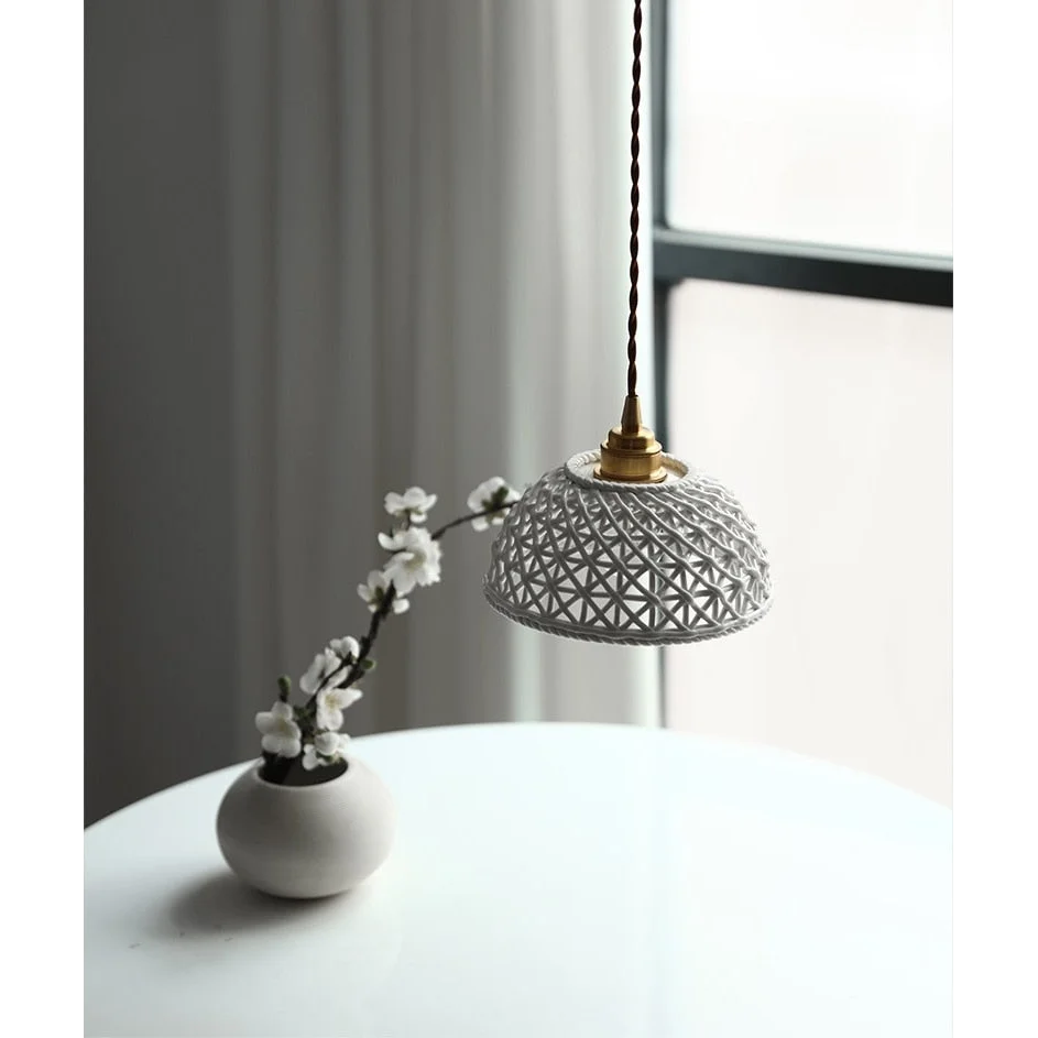 Ceramic Modern Led Pendant Lamp in White Blue or Pink | Luxury Transitional French Country Style