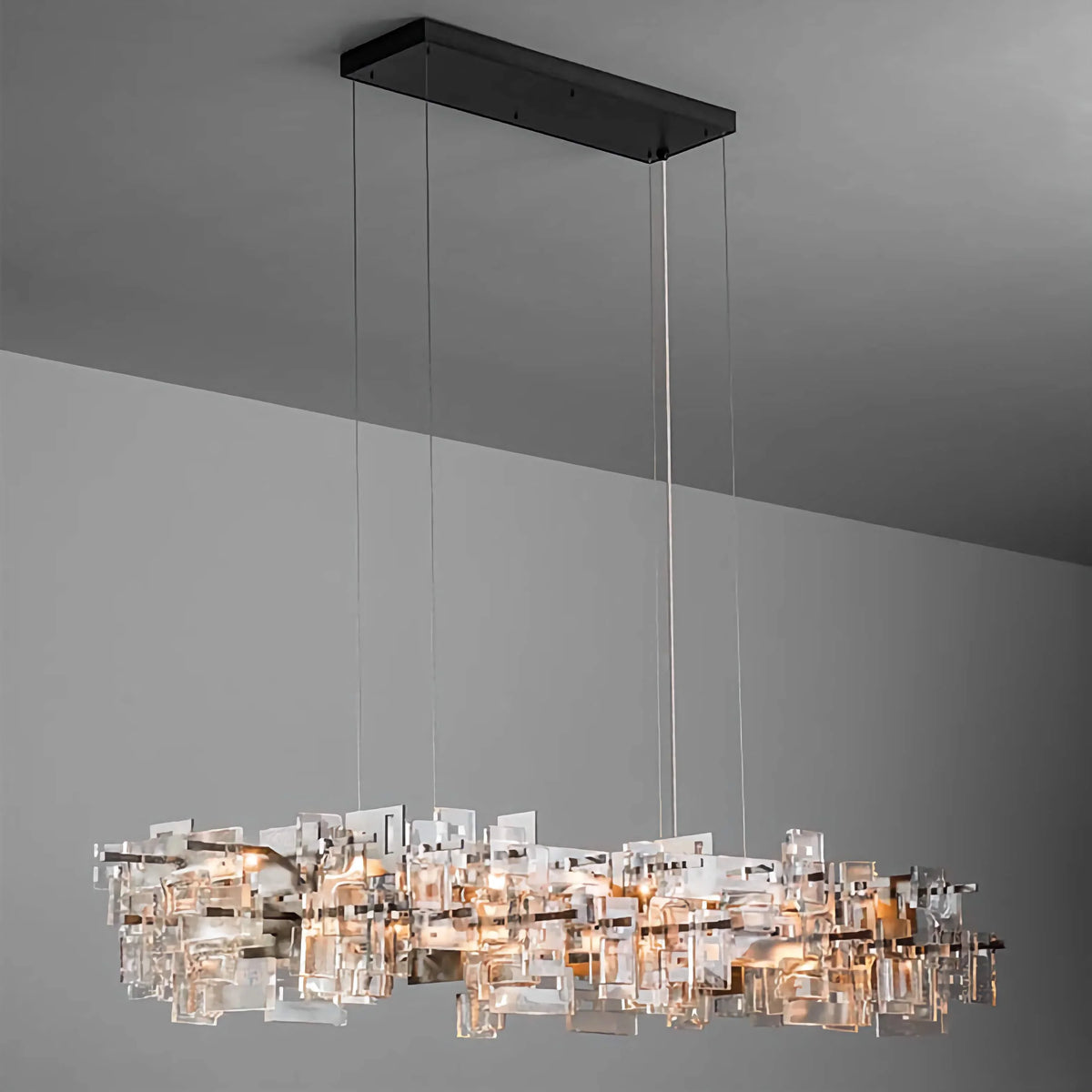 Round Copper & Glass Chandelier | Tiered Prismatic-glass 50-100cm Art Deco Dining Foyer Casalolalights Luxury Lamps