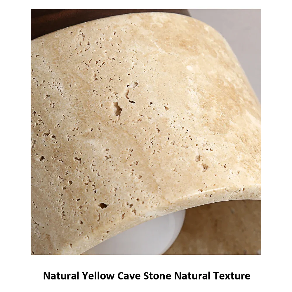 Modern Flush Mount Ceiling Light with Natural Stone and Wood Accent – Minimalist Cylinder Design