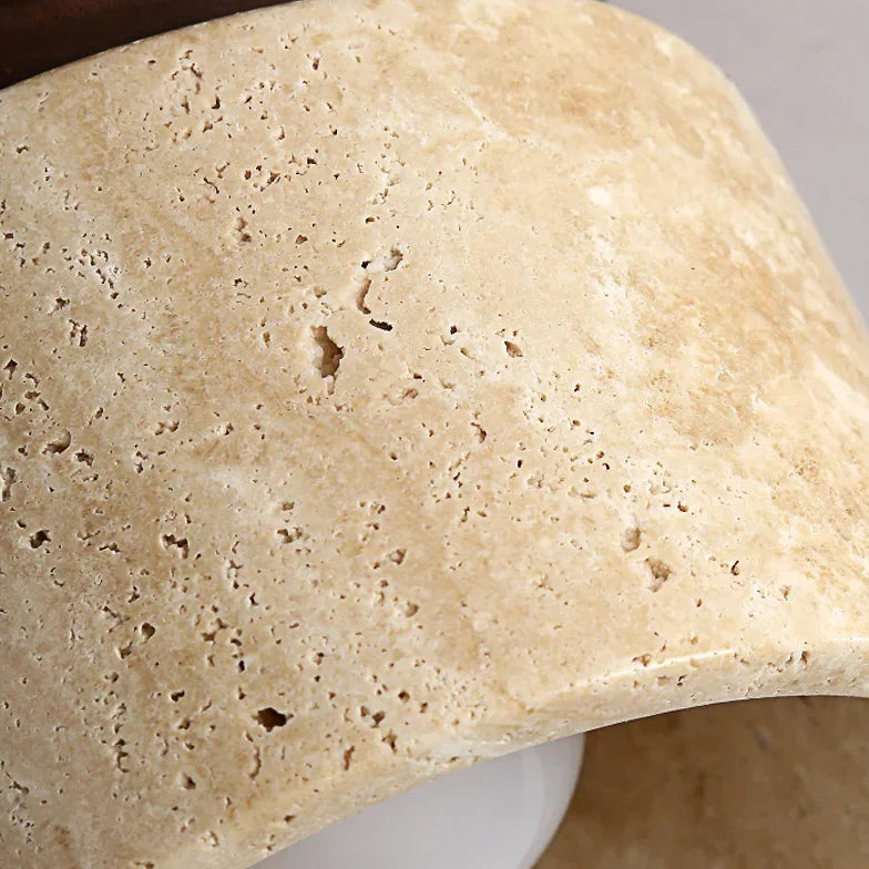 Modern Flush Mount Ceiling Light with Natural Stone and Wood Accent – Minimalist Cylinder Design